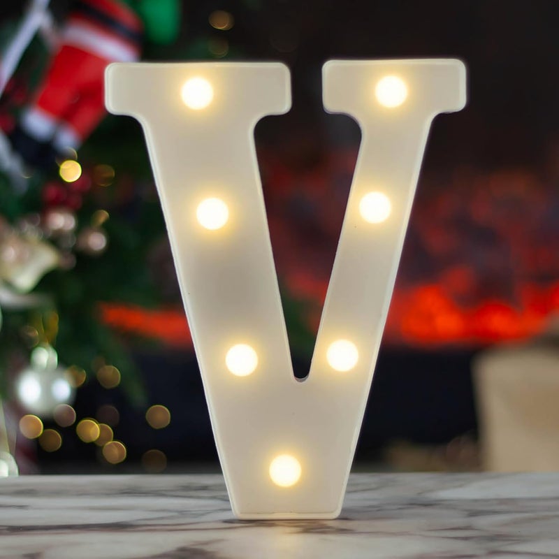 SKYPHAROS LED Marquee Letters, White 26 Alphabet Light Up Letters, Battery Powered LED Letter Lights for Birthday Party, Christmas Night, Home, Bar, Graduation, Wedding Decoration(V) - Image 1